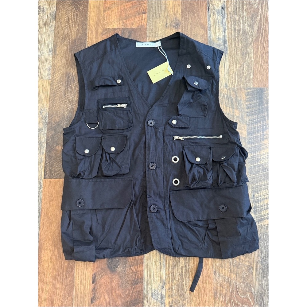 MNML Vintage Cargo Vest Black Utility Tactical Multi Pocket NWT Size M